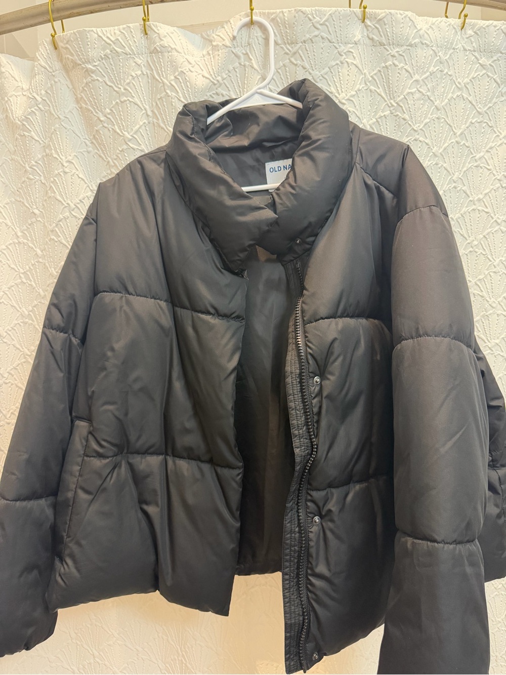 Old Navy Black Quilted Puffer Jacket with High Collar